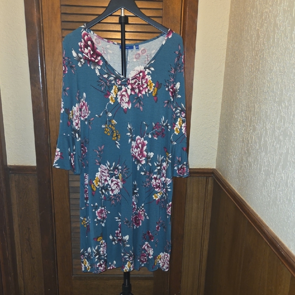 Apt. 9 Teal and Pink Floral Long Sleeve Dress